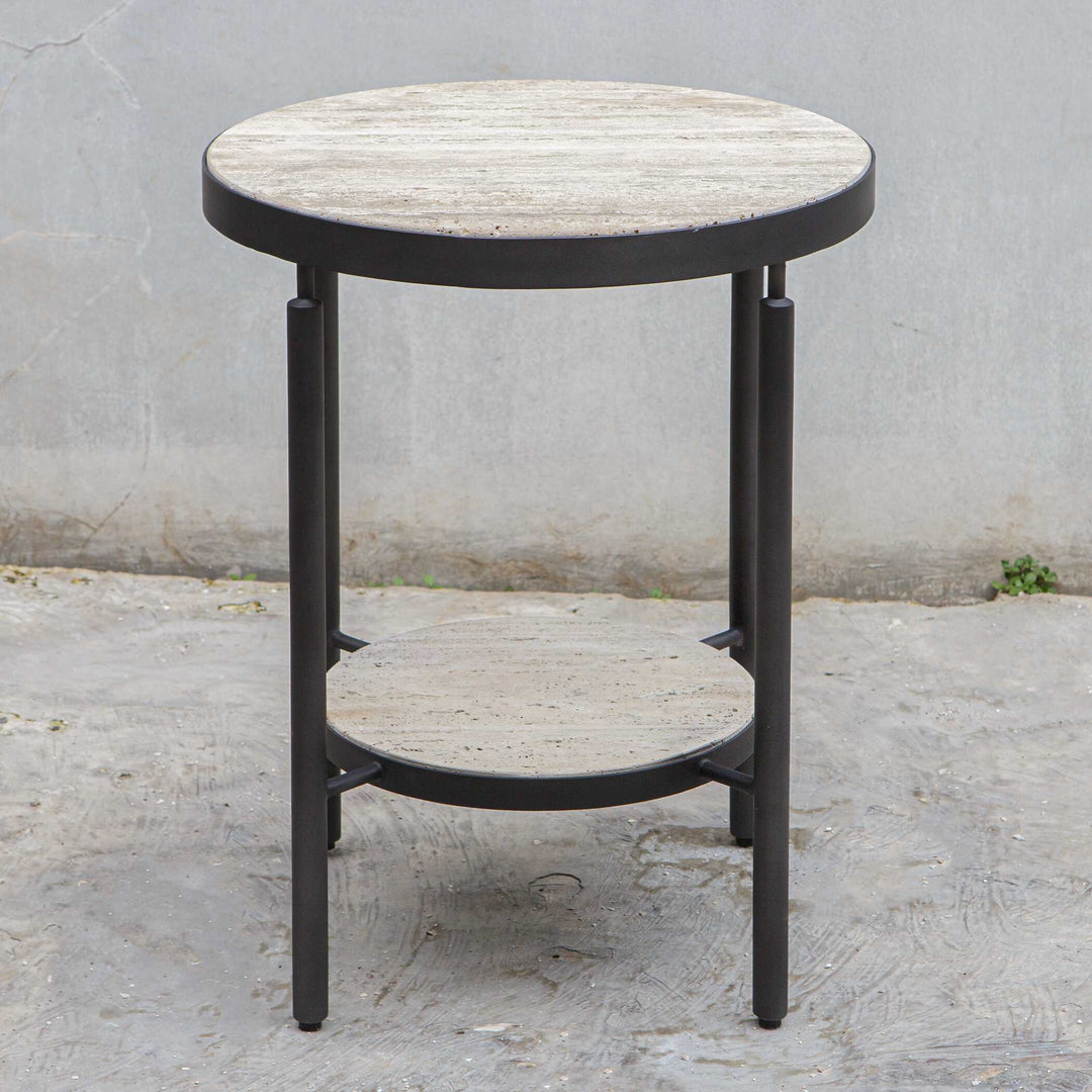 American Home Furniture Uttermost Dauntless Travertine Side Table