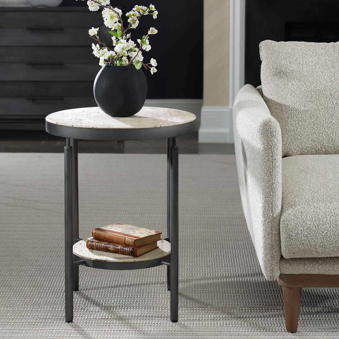 American Home Furniture Uttermost Dauntless Travertine Side Table