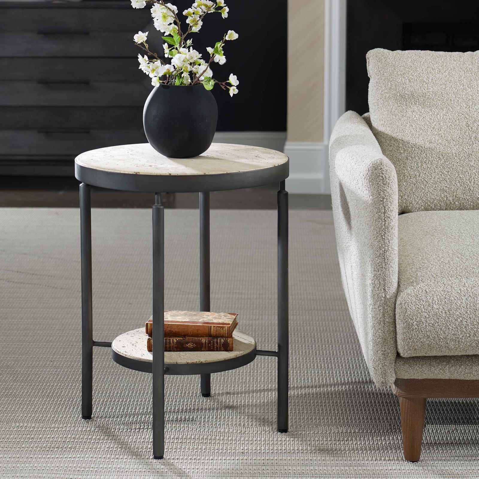 American Home Furniture Uttermost Dauntless Travertine Side Table