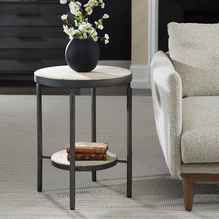 American Home Furniture Uttermost Dauntless Travertine Side Table
