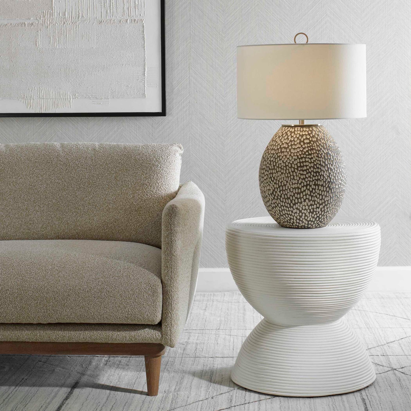 American Home Furniture Uttermost Bongo White Rattan Side Table