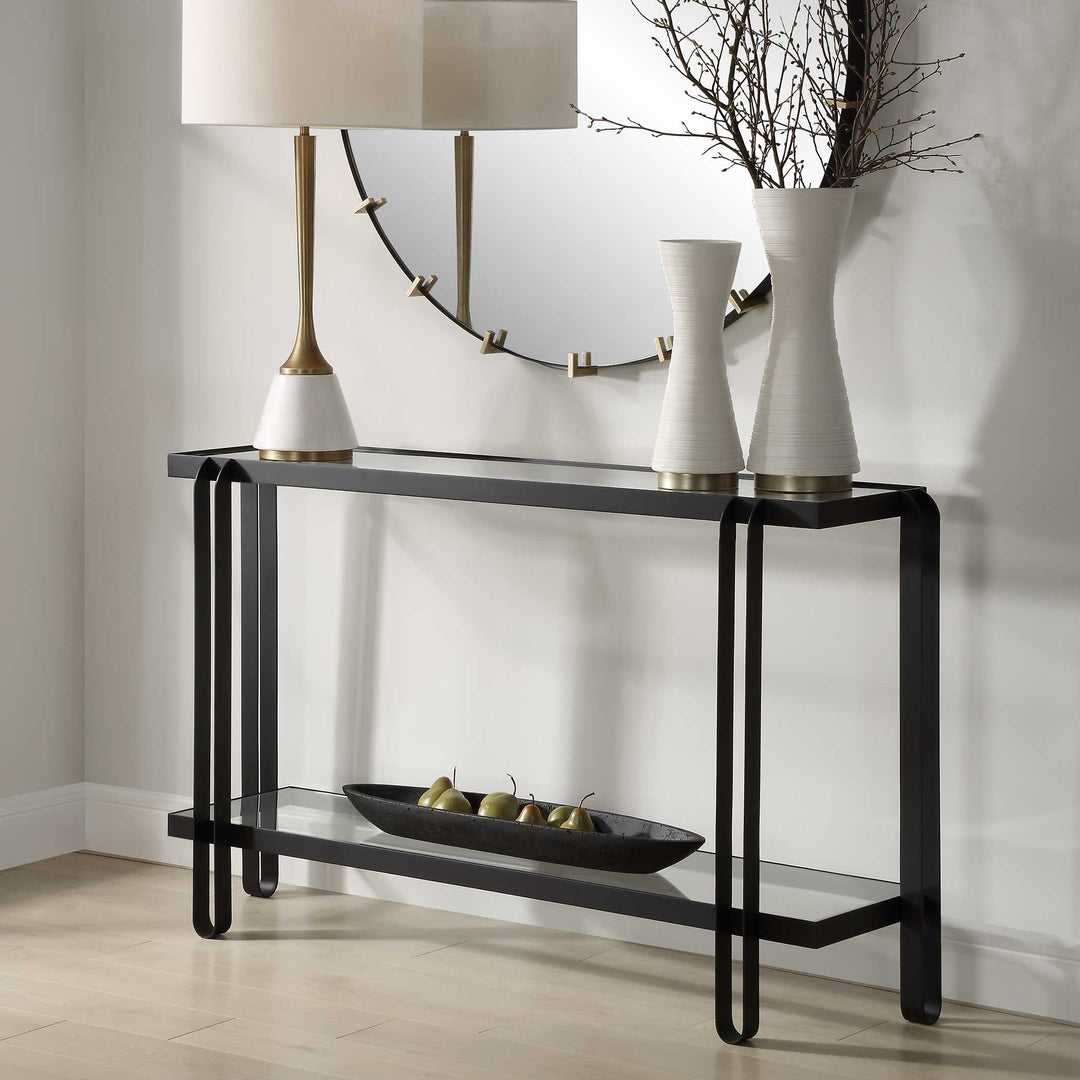 American Home Furniture Uttermost Shadow Black Iron Console Table