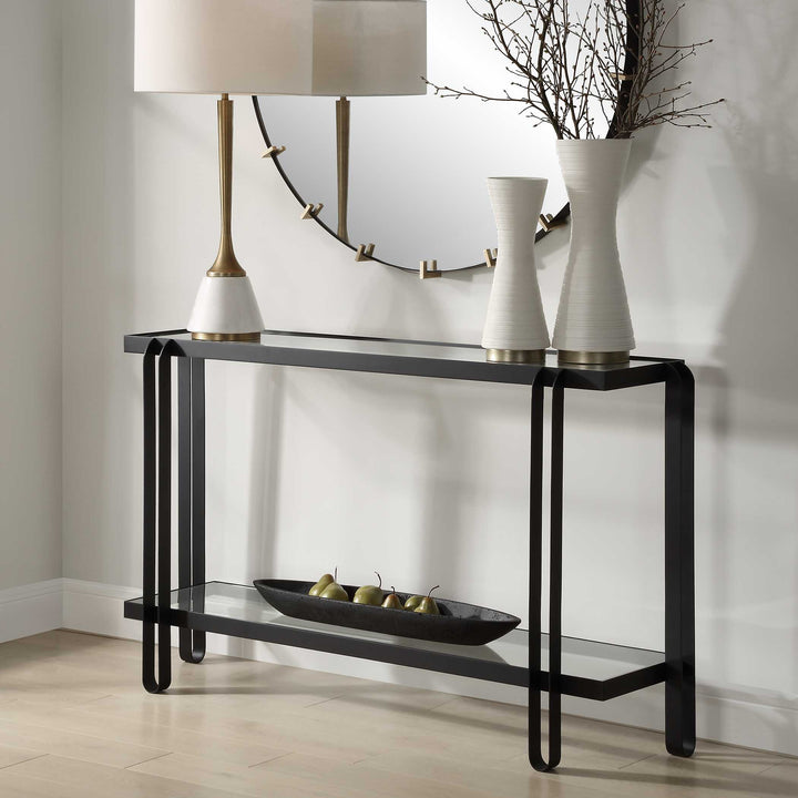 American Home Furniture Uttermost Shadow Black Iron Console Table