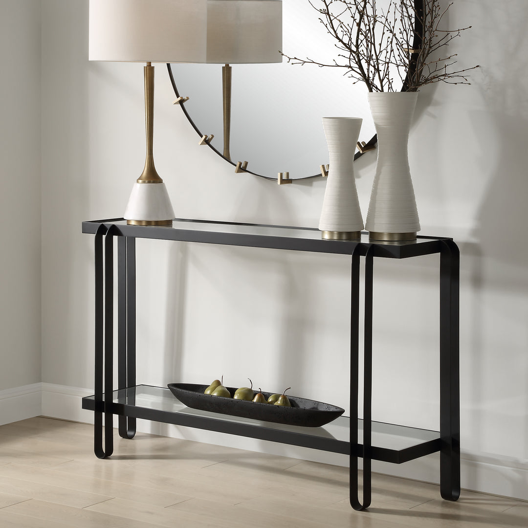 American Home Furniture | Uttermost - Shadow Black Iron Console Table