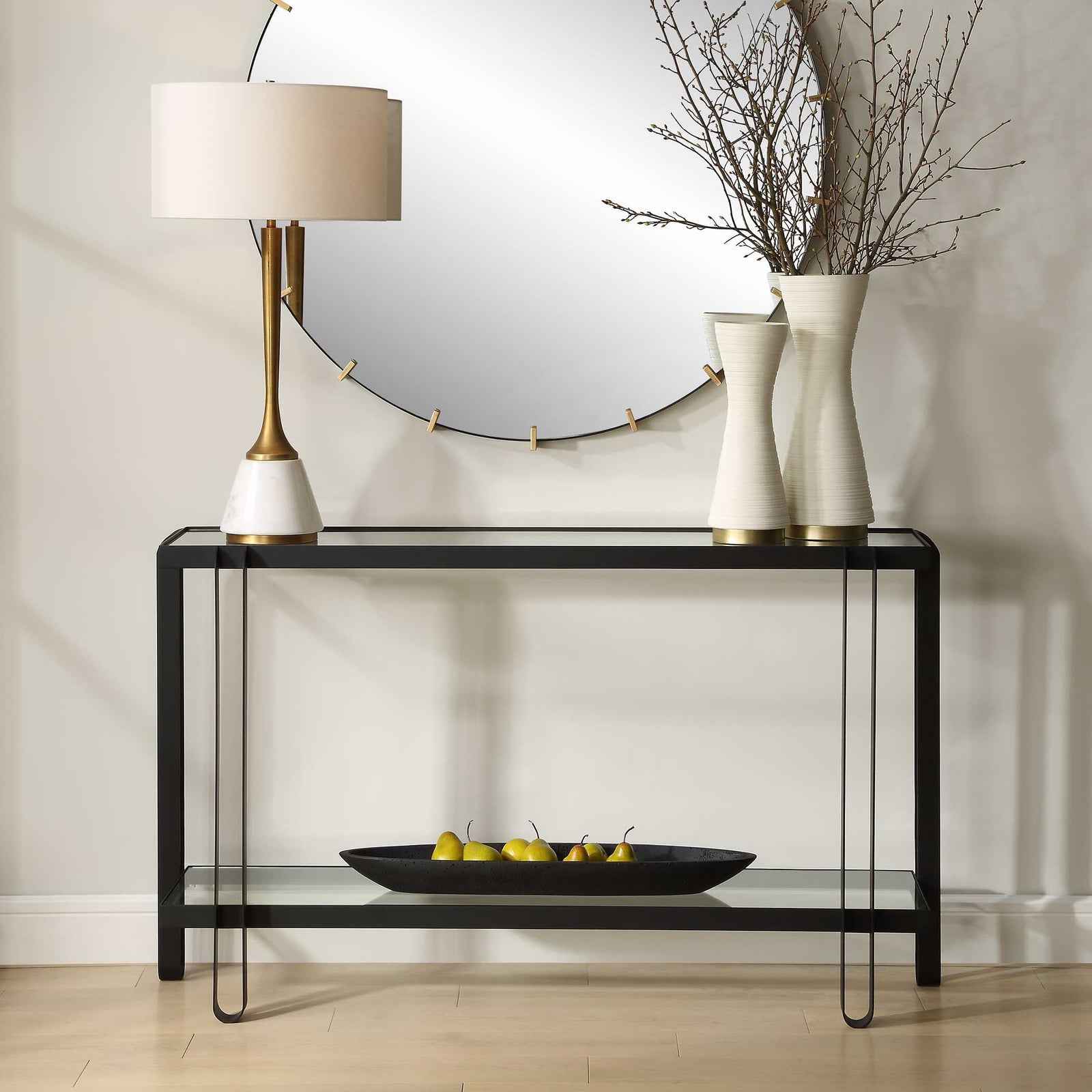 American Home Furniture Uttermost Shadow Black Iron Console Table