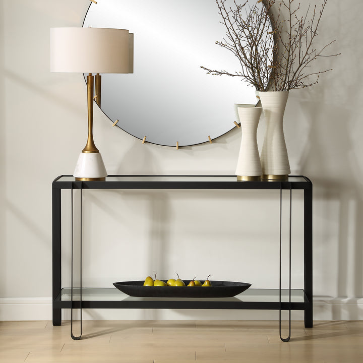 American Home Furniture | Uttermost - Shadow Black Iron Console Table