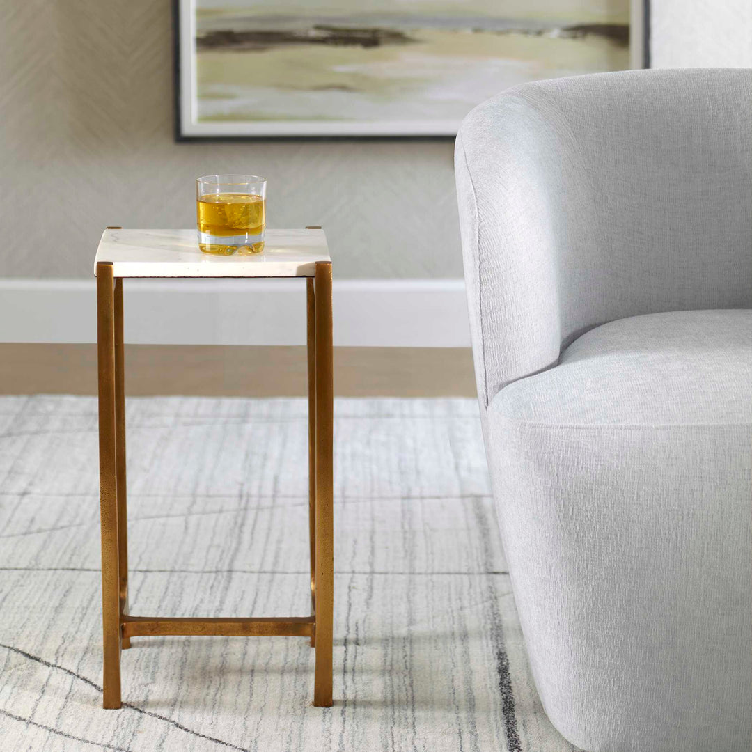 American Home Furniture Uttermost Affinity White Marble Accent Table