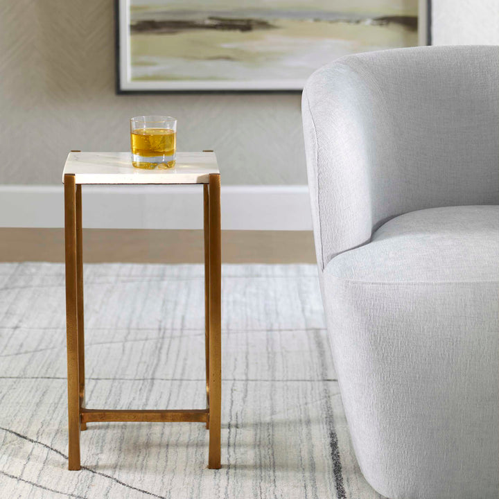 American Home Furniture Uttermost Affinity White Marble Accent Table