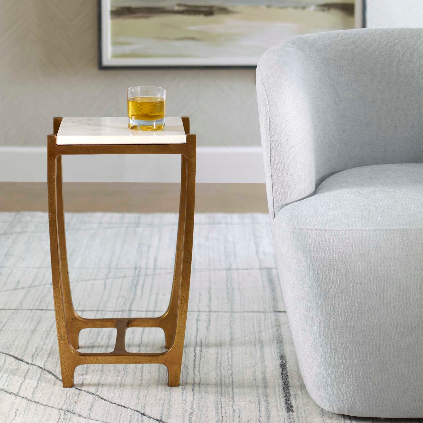 American Home Furniture Uttermost Affinity White Marble Accent Table