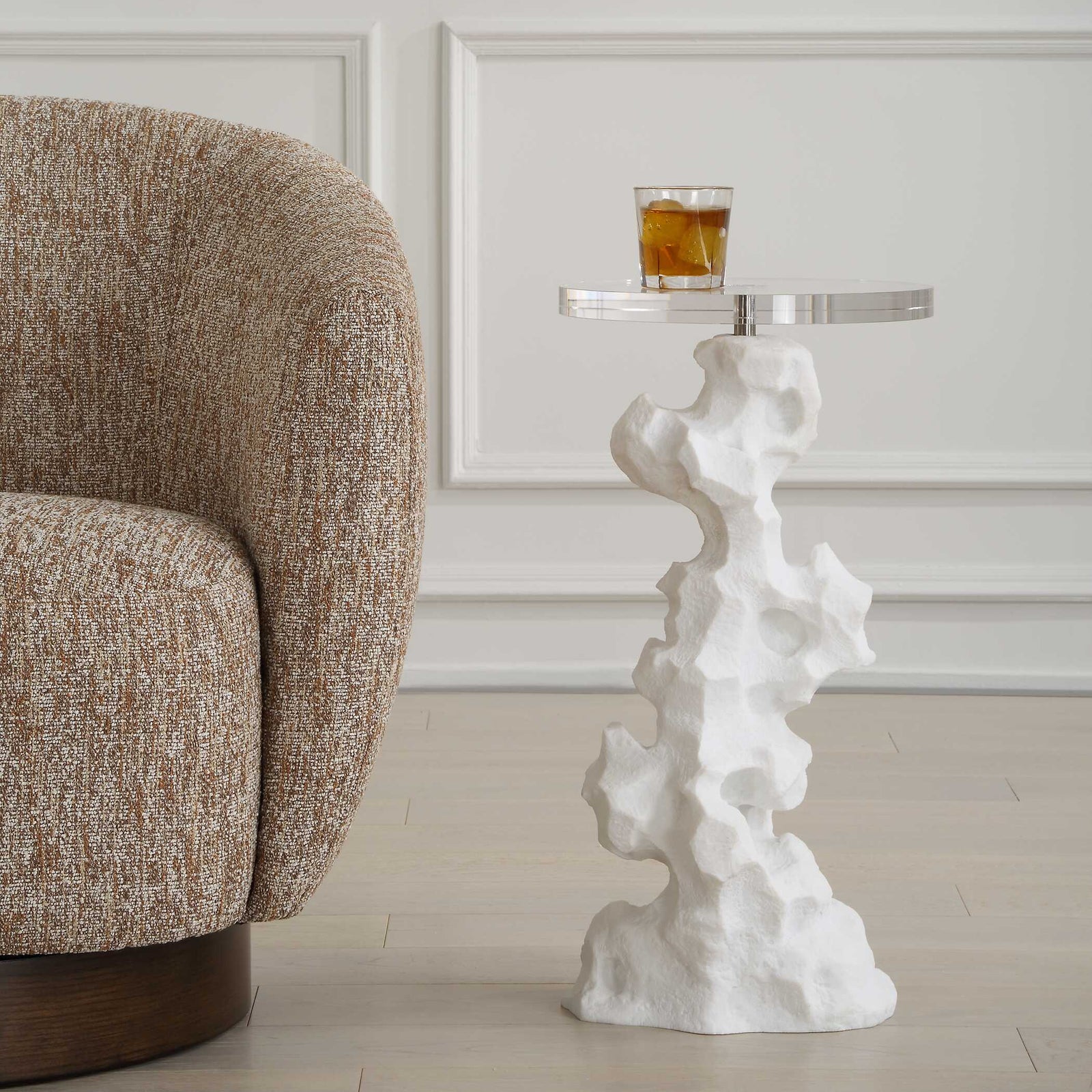 American Home Furniture Uttermost Remnant White Stone Drink Table