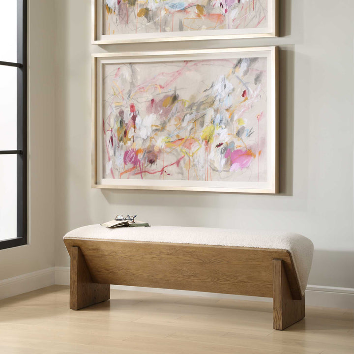 American Home Furniture Uttermost Wedged Ivory Fabric Bench