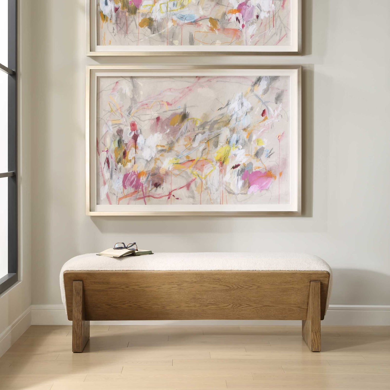 American Home Furniture Uttermost Wedged Ivory Fabric Bench