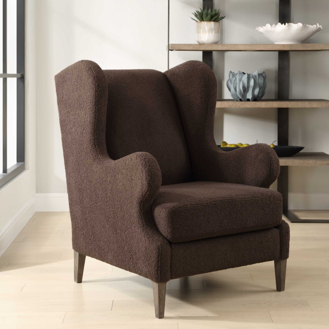 American Home Furniture Uttermost Serpentine Brown Fabric Accent Chair