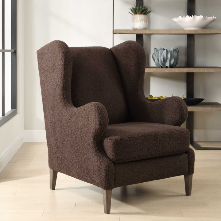 American Home Furniture Uttermost Serpentine Brown Fabric Accent Chair