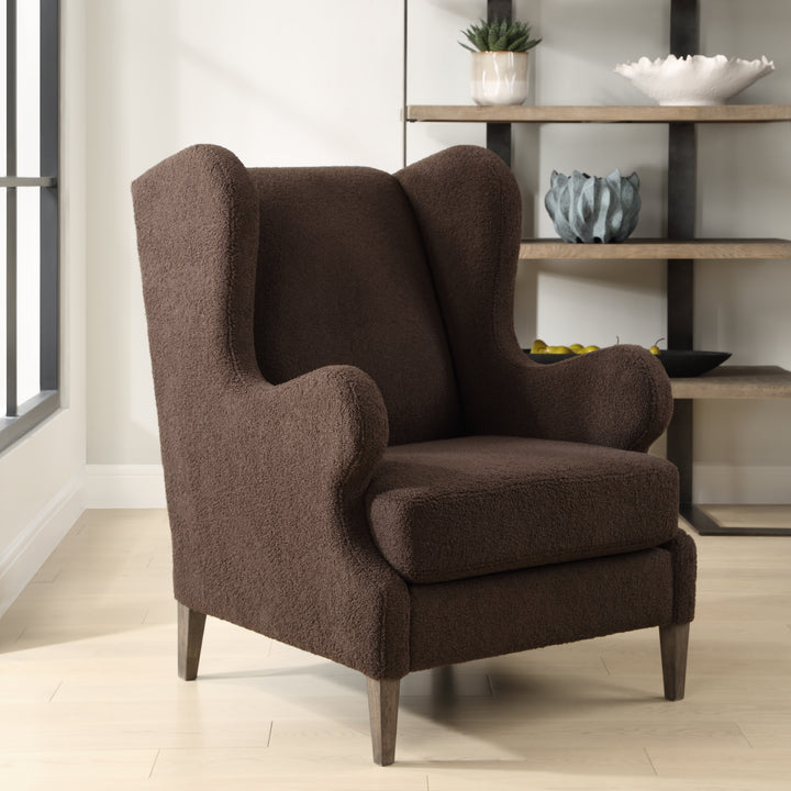 American Home Furniture | Uttermost - Serpentine Brown Fabric Accent Chair