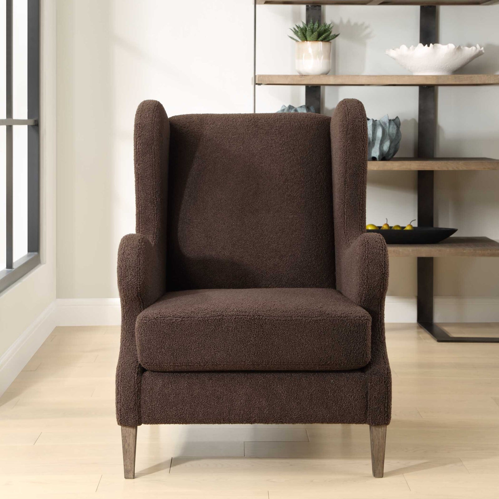 American Home Furniture Uttermost Serpentine Brown Fabric Accent Chair