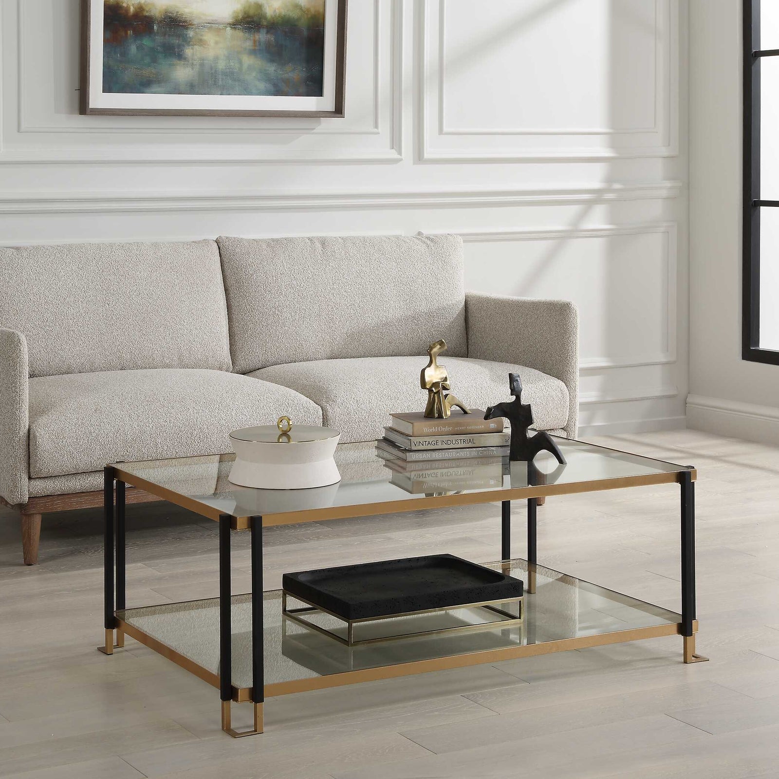 American Home Furniture Uttermost Kentmore Glass Coffee Table