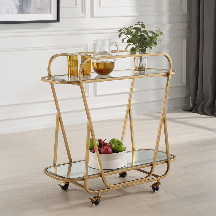 American Home Furniture | Uttermost - Swain Brass Serving Cart