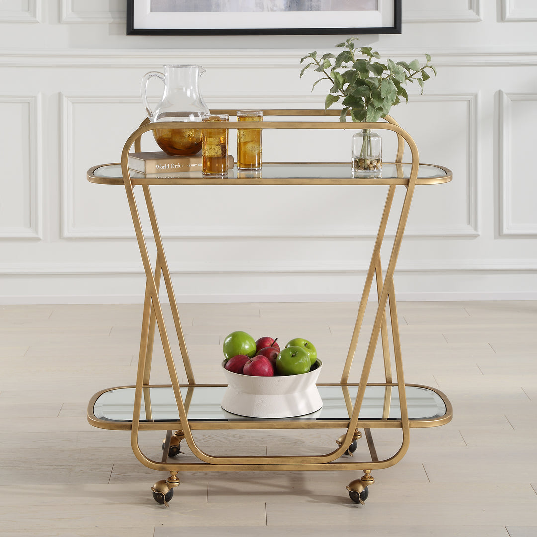 American Home Furniture | Uttermost - Swain Brass Serving Cart