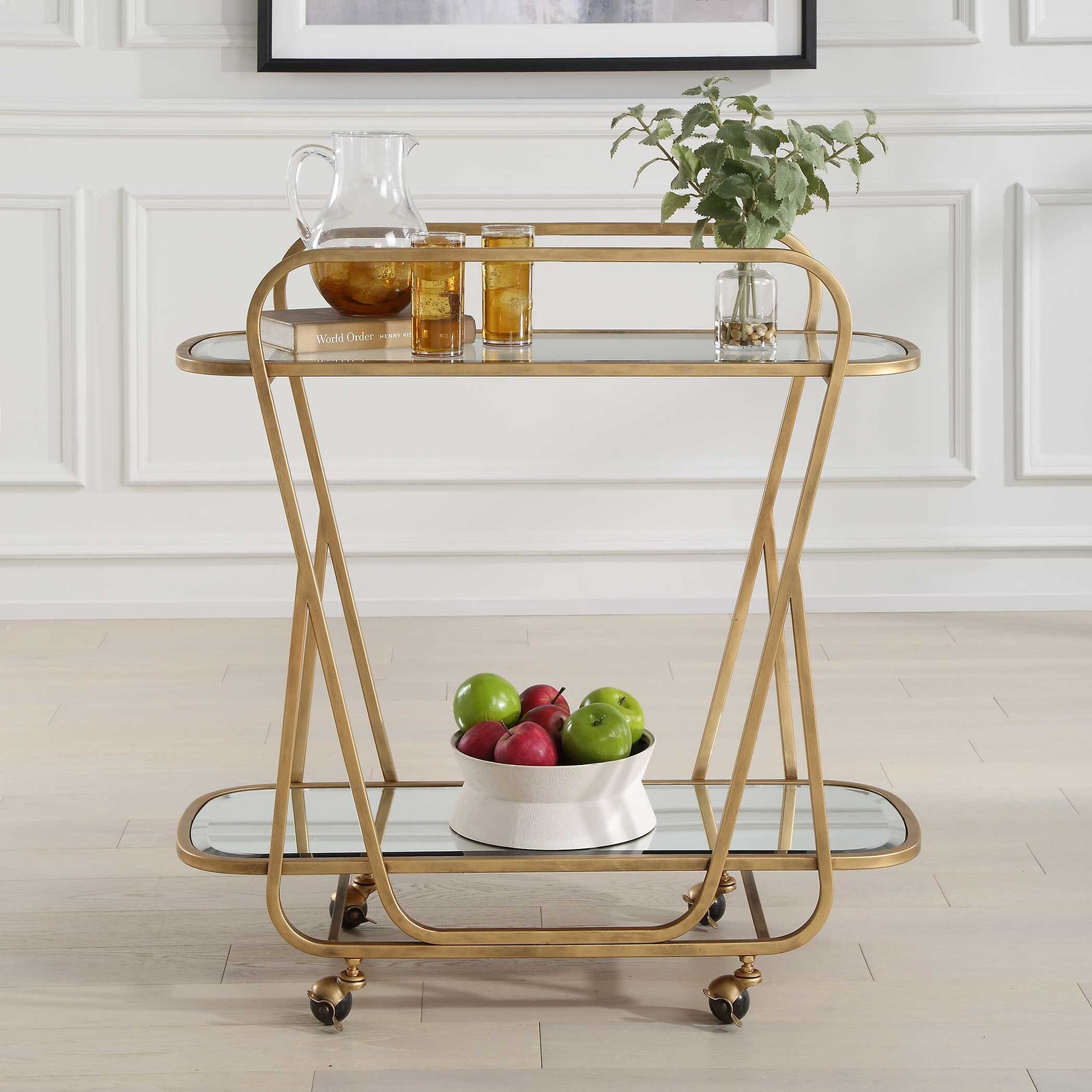 American Home Furniture Uttermost Swain Brass Serving Cart