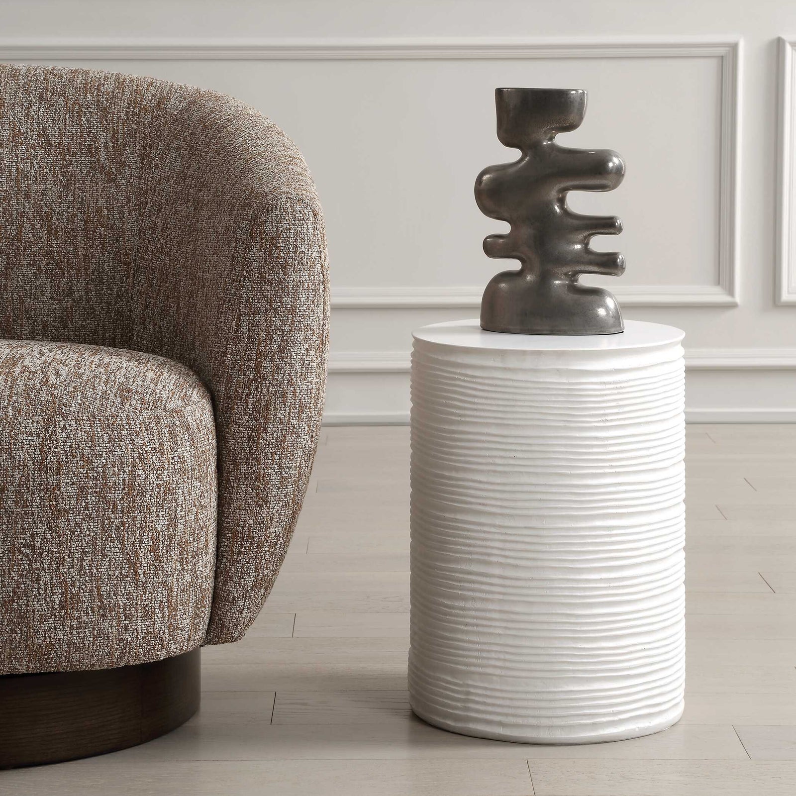 American Home Furniture Uttermost Borderline White Drum Table
