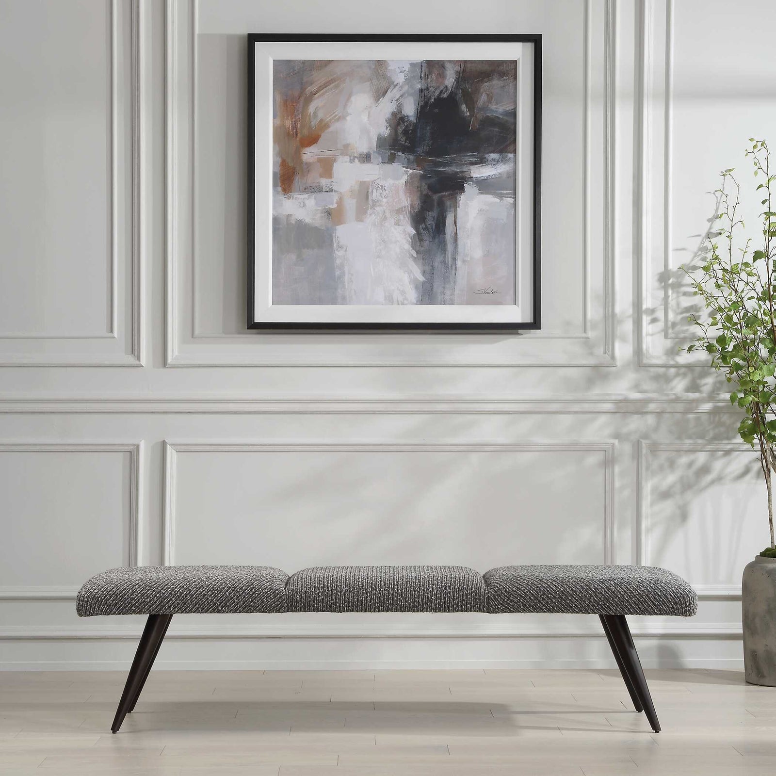 American Home Furniture Uttermost Bowtie Charcoal Fabric Bench