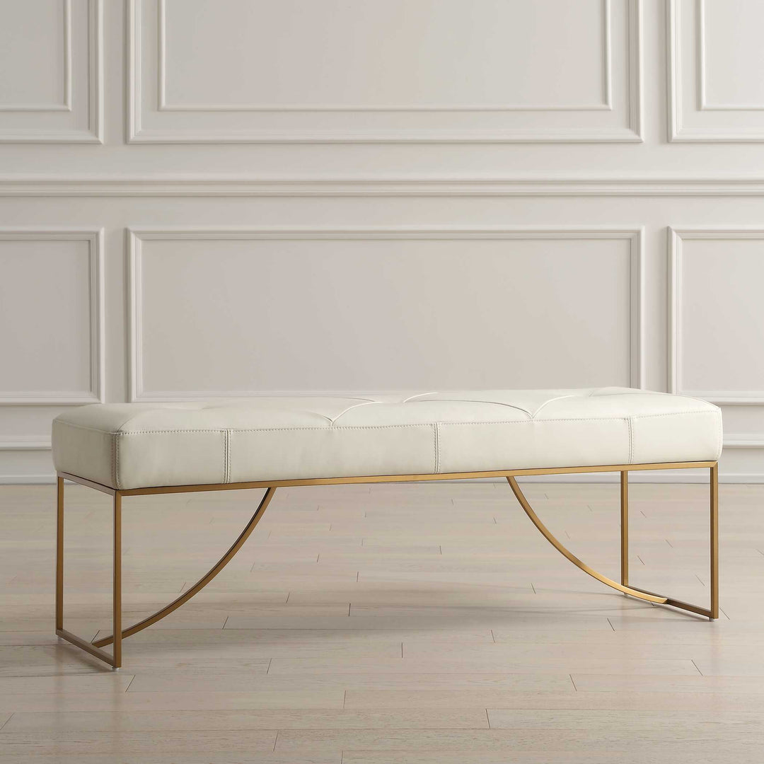American Home Furniture Uttermost Swale Ivory Leather Bench