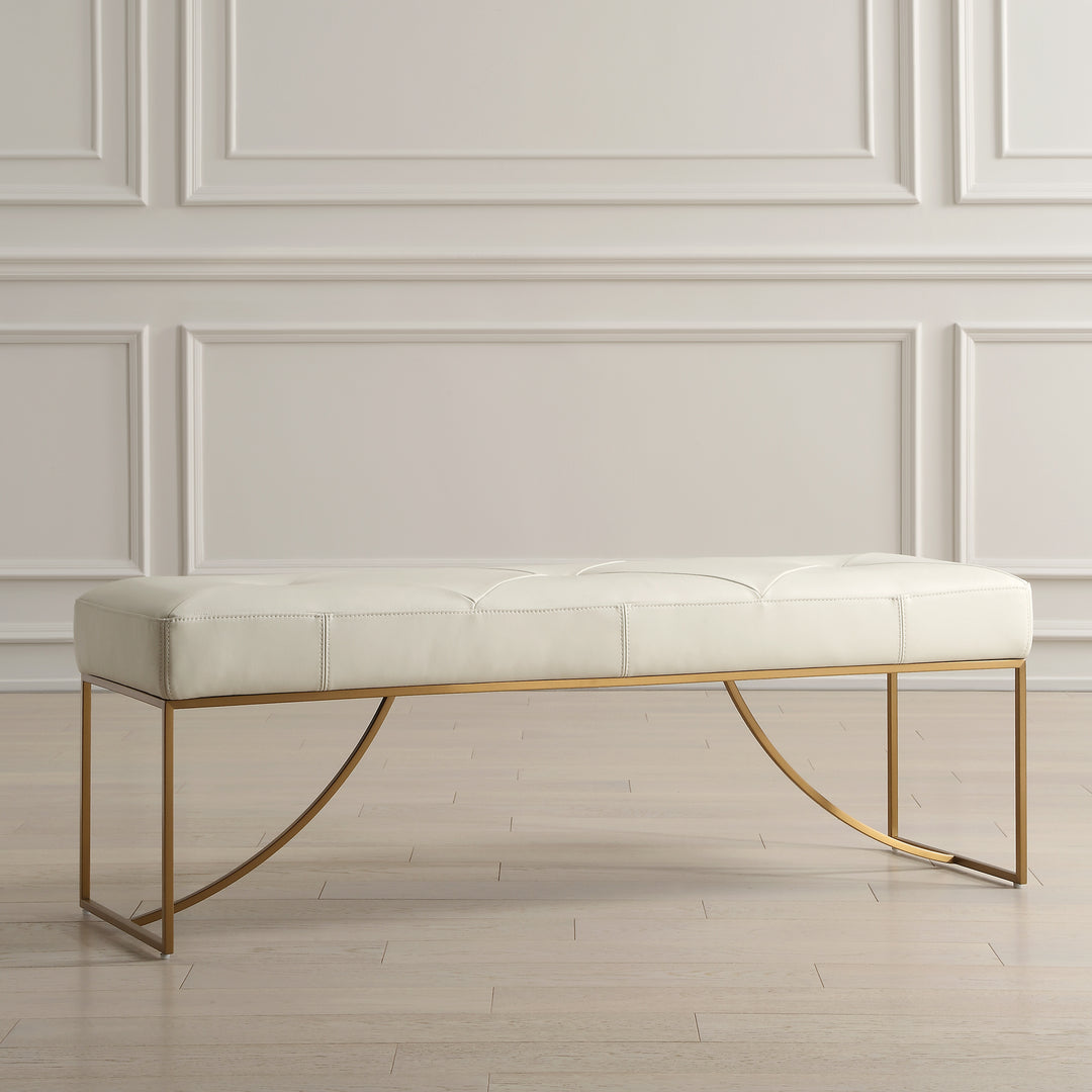 American Home Furniture | Uttermost - Swale Ivory Leather Bench