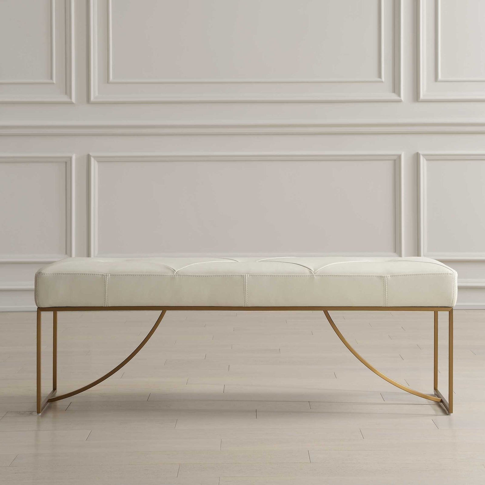 American Home Furniture Uttermost Swale Ivory Leather Bench