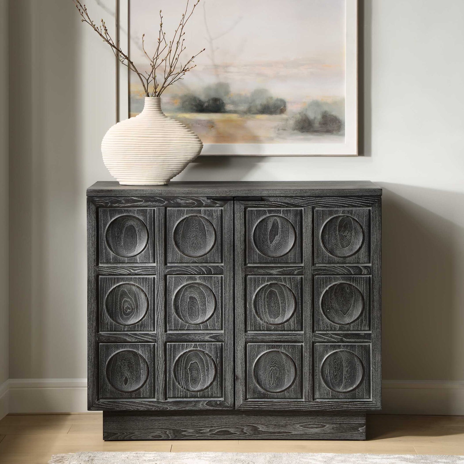 American Home Furniture Uttermost Shelby 2 Door Ebony Stained Cabinet