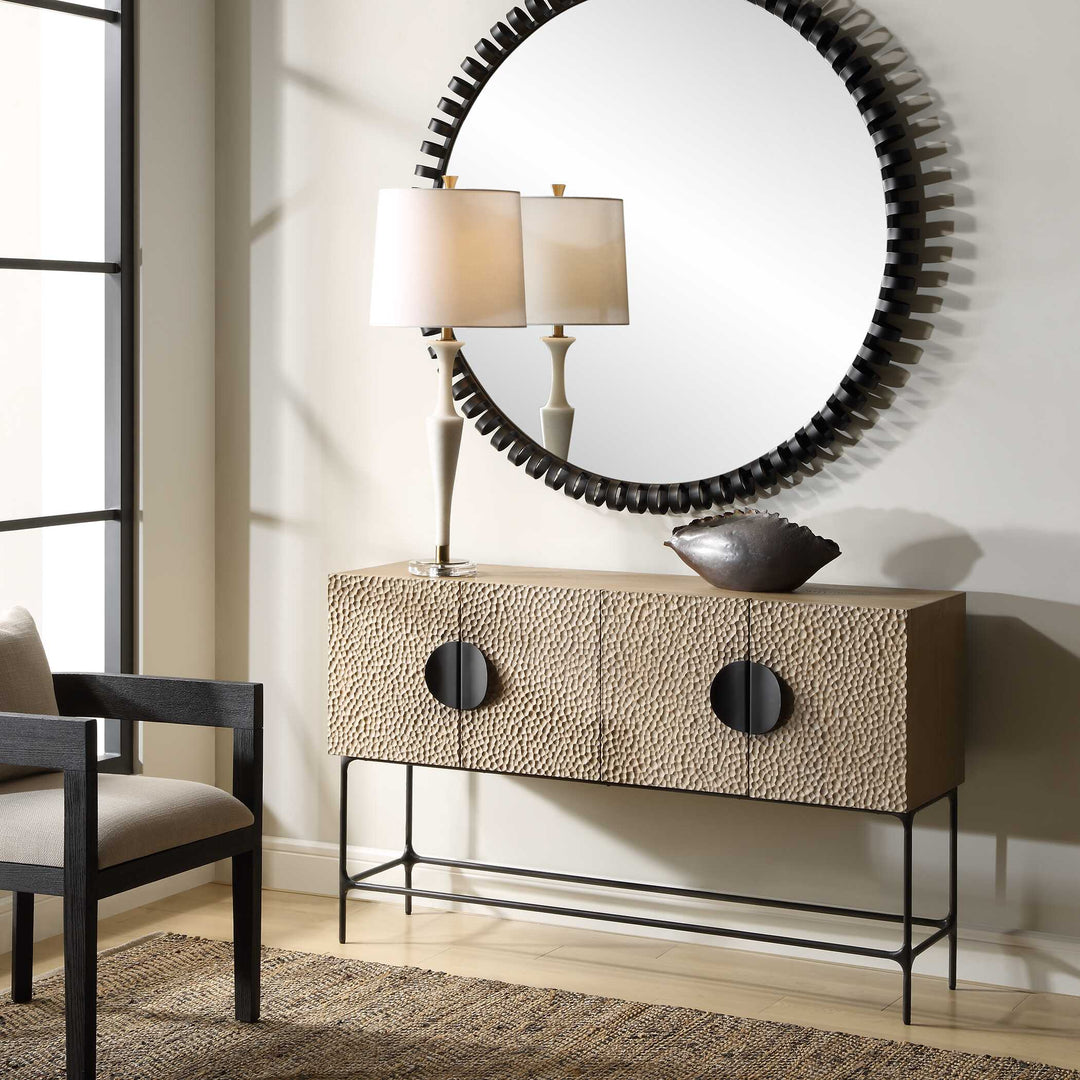American Home Furniture Uttermost Lunar 4 Door Elm Wood Cabinet