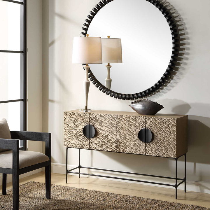 American Home Furniture Uttermost Lunar 4 Door Elm Wood Cabinet
