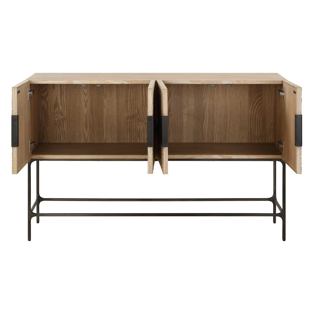 American Home Furniture Uttermost Lunar 4 Door Elm Wood Cabinet