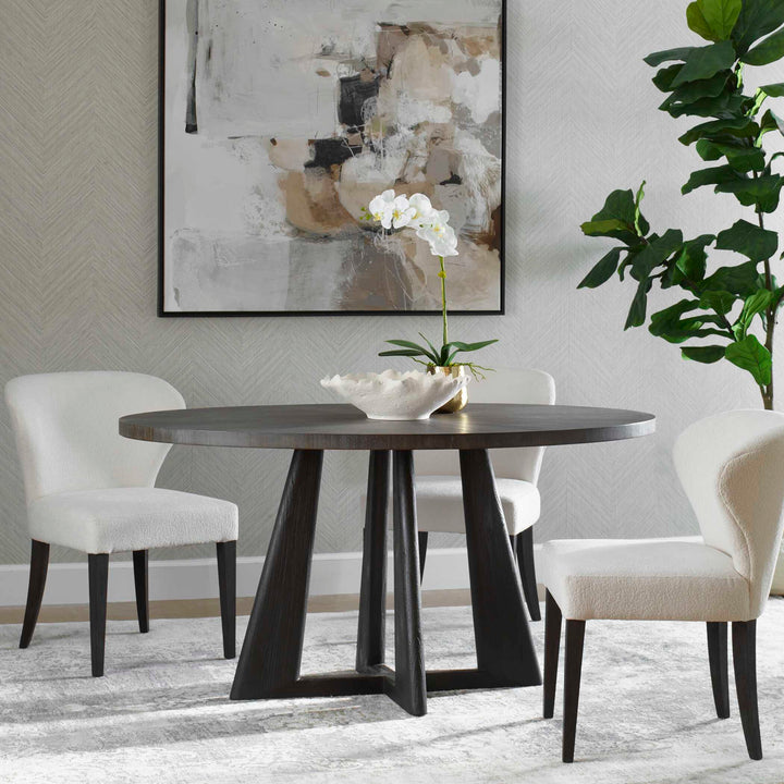 American Home Furniture Uttermost Pulsar Round Gray Walnut Dining Table