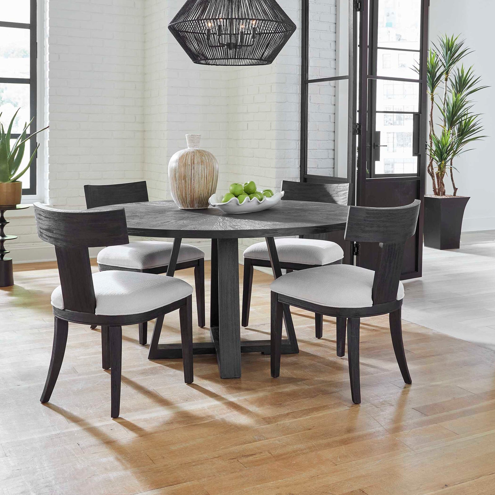American Home Furniture Uttermost Pulsar Round Gray Walnut Dining Table