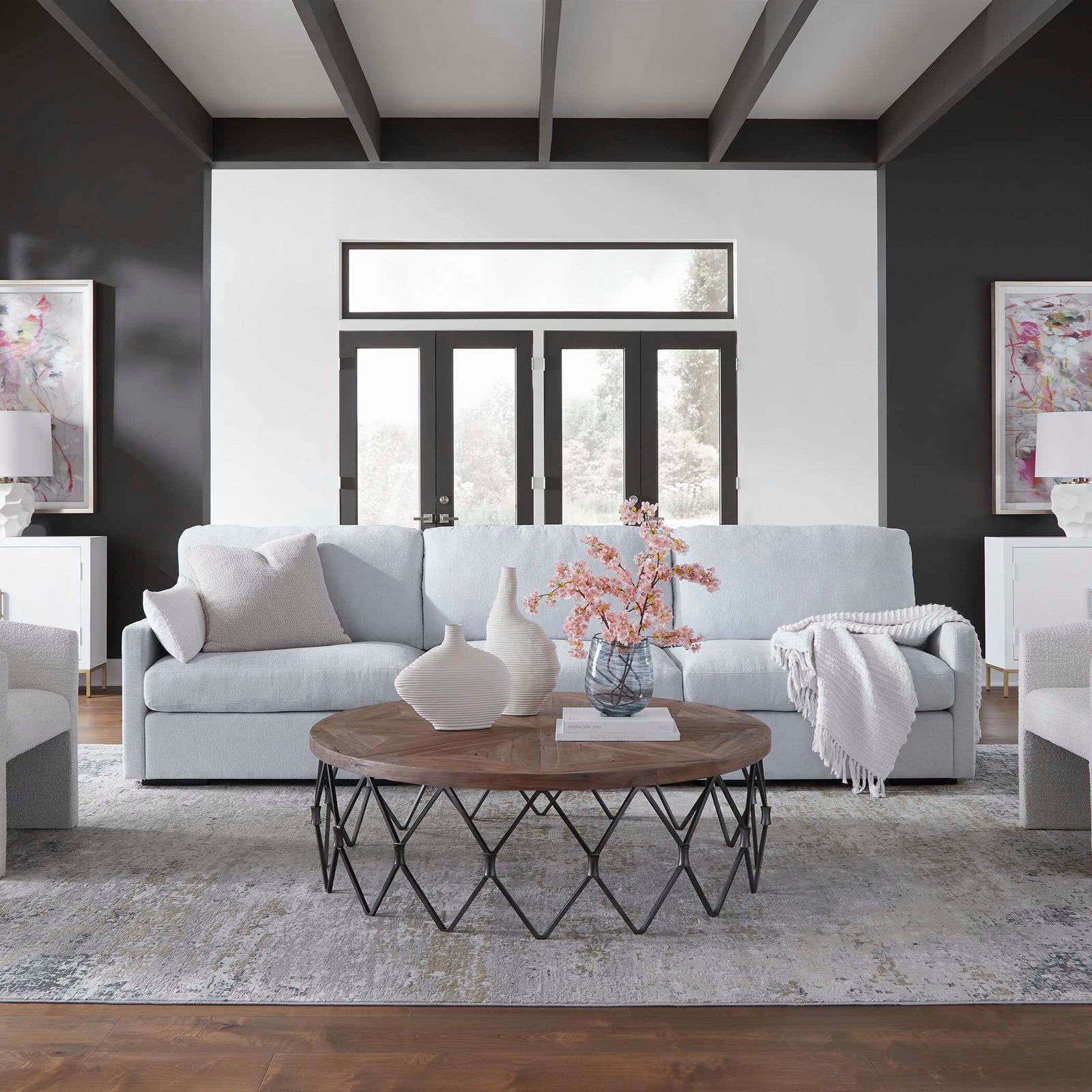 American Home Furniture Uttermost Refuge Cloud Blue Left Arm Facing Sofa