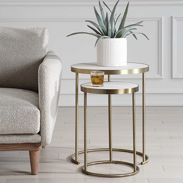American Home Furniture Uttermost Aragon White Nesting Tables Set of 2