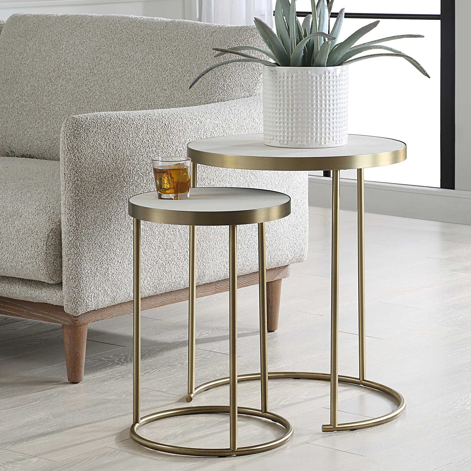 American Home Furniture Uttermost Aragon White Nesting Tables Set of 2
