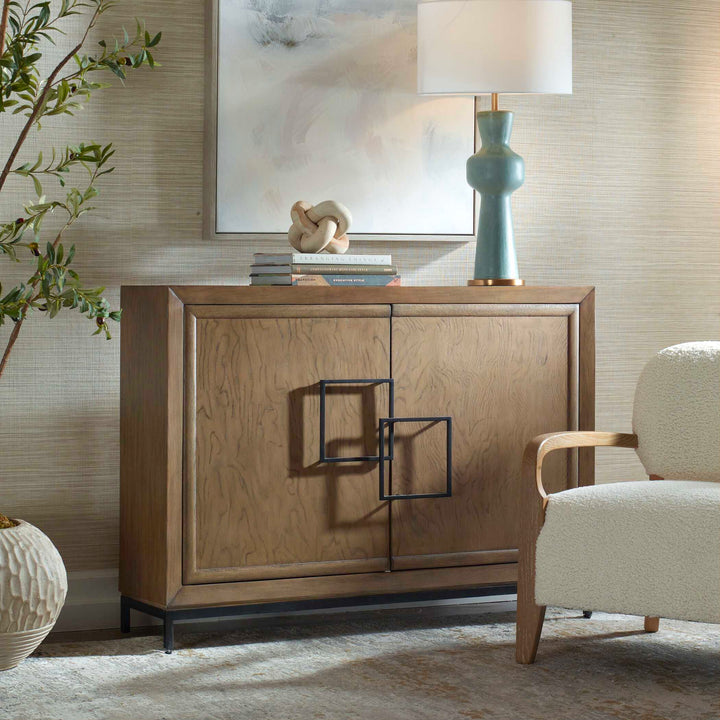 American Home Furniture Uttermost Paltrow Burl 2 Door Cabinet