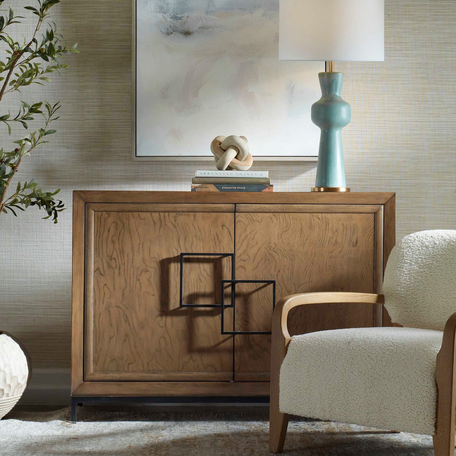 American Home Furniture Uttermost Paltrow Burl 2 Door Cabinet