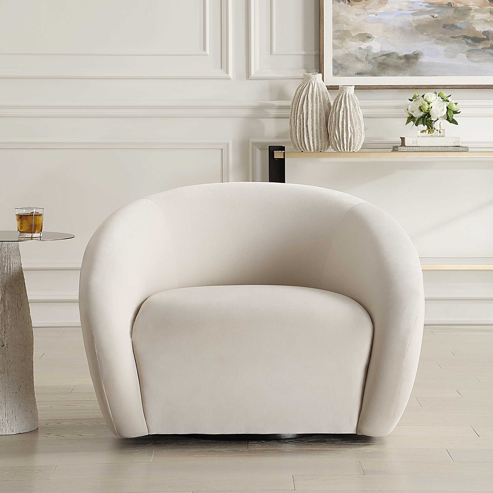 American Home Furniture Uttermost DeSoto Cream Swivel Chair