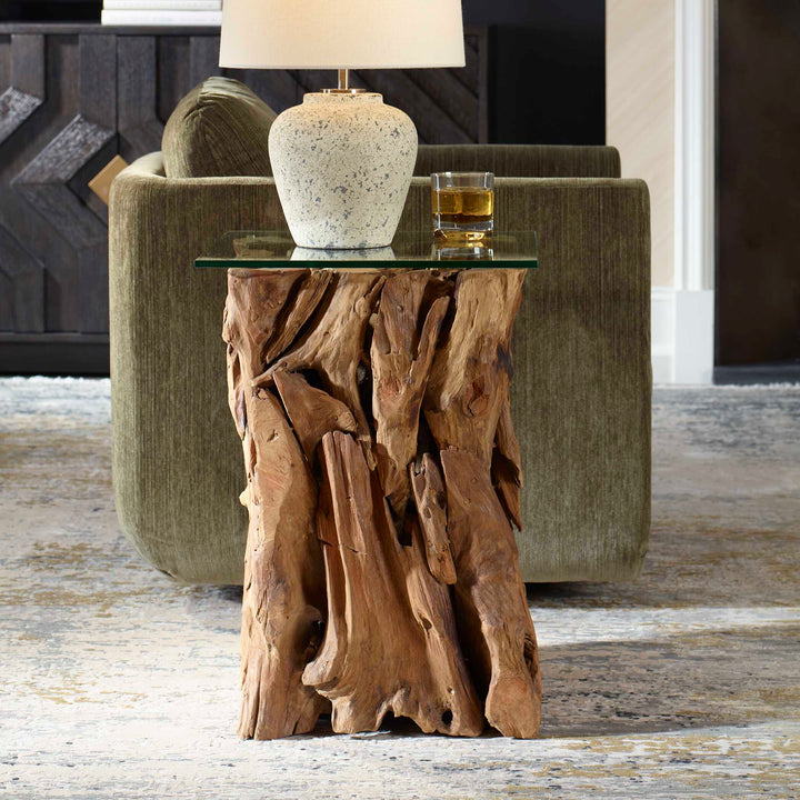American Home Furniture Uttermost Rozel Teak Wood End Table
