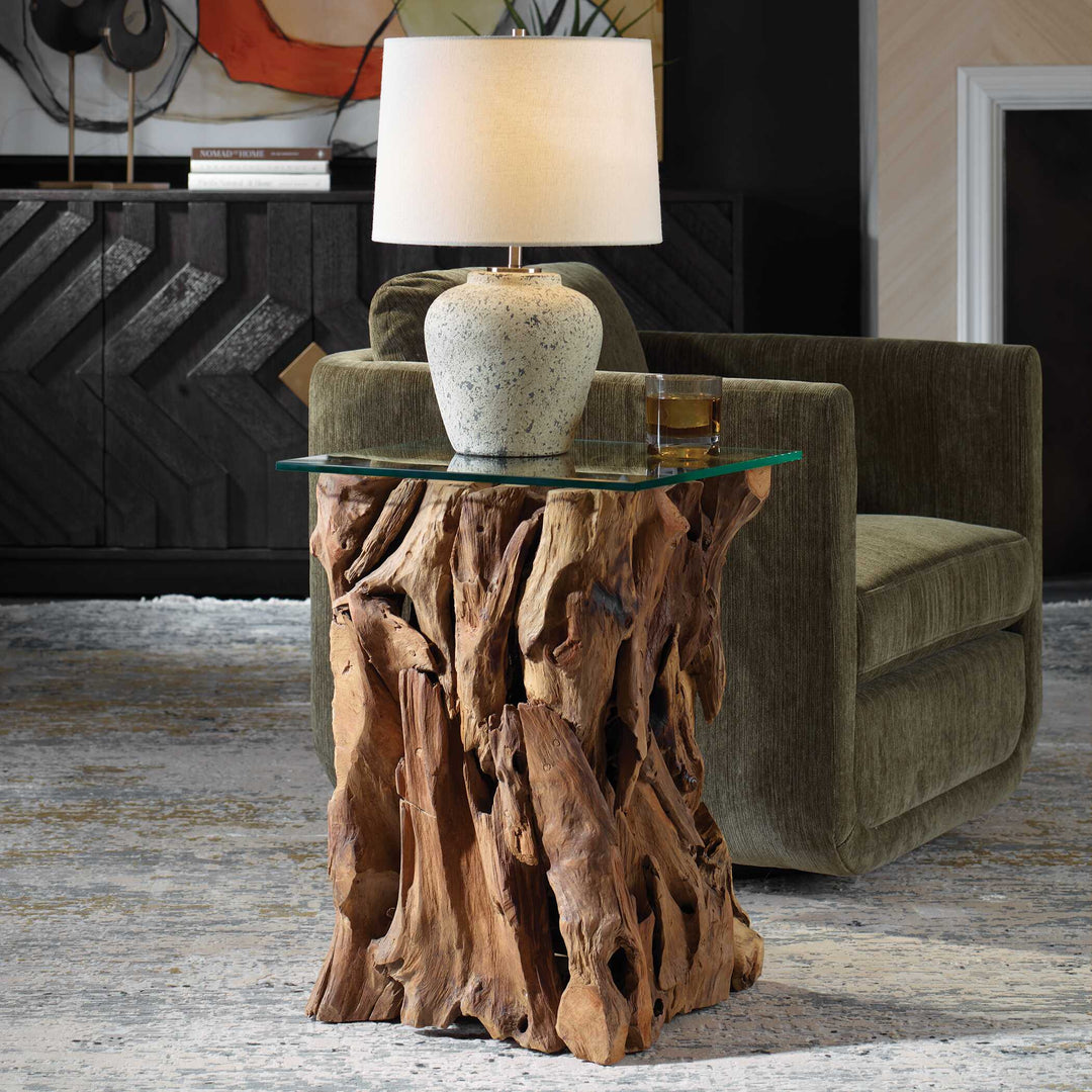 American Home Furniture Uttermost Rozel Teak Wood End Table