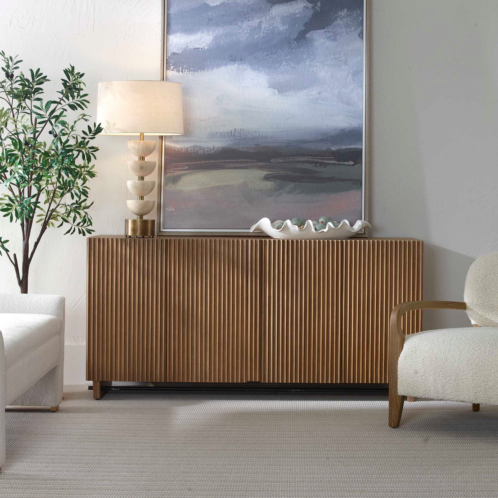 American Home Furniture Uttermost Kellem Natural Wood 4 Door Cabinet
