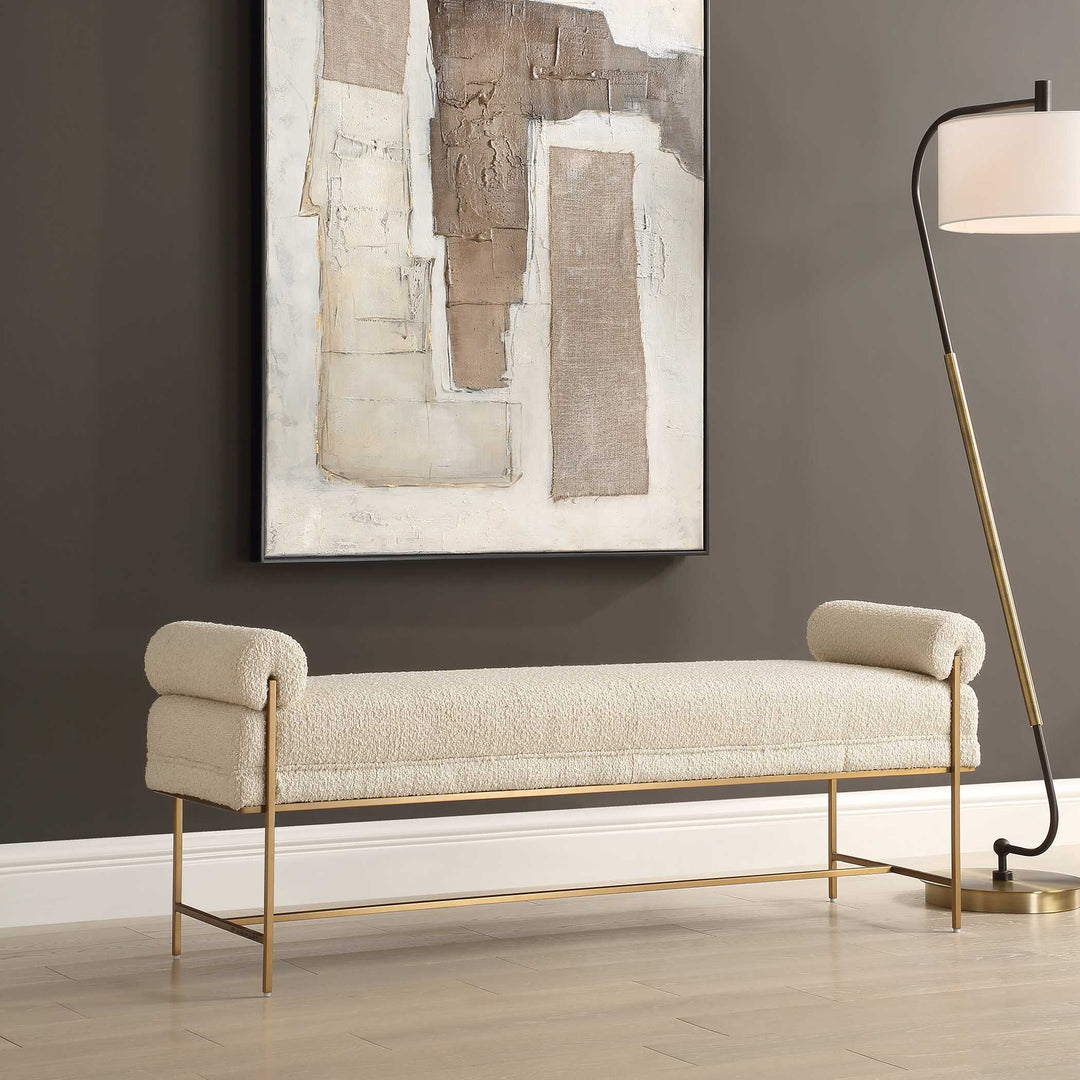 American Home Furniture Uttermost Bolster Pearl White Bench