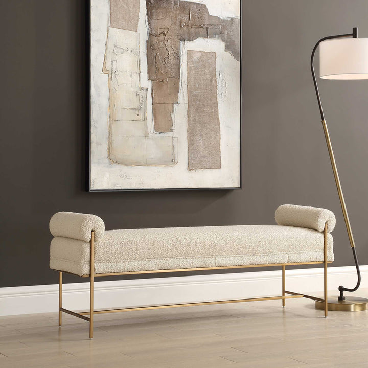 American Home Furniture Uttermost Bolster Pearl White Bench