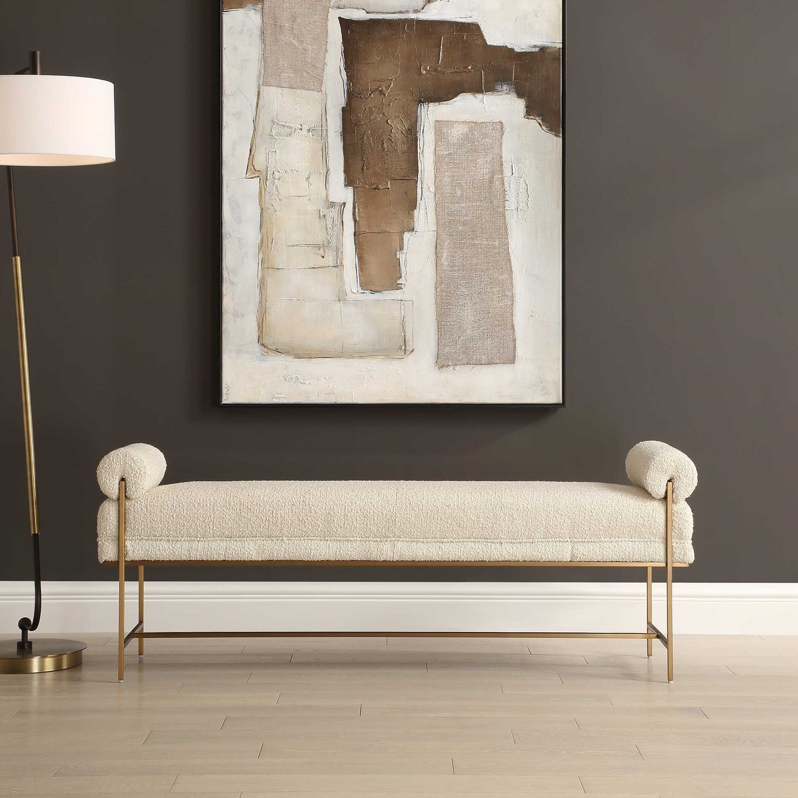 American Home Furniture Uttermost Bolster Pearl White Bench