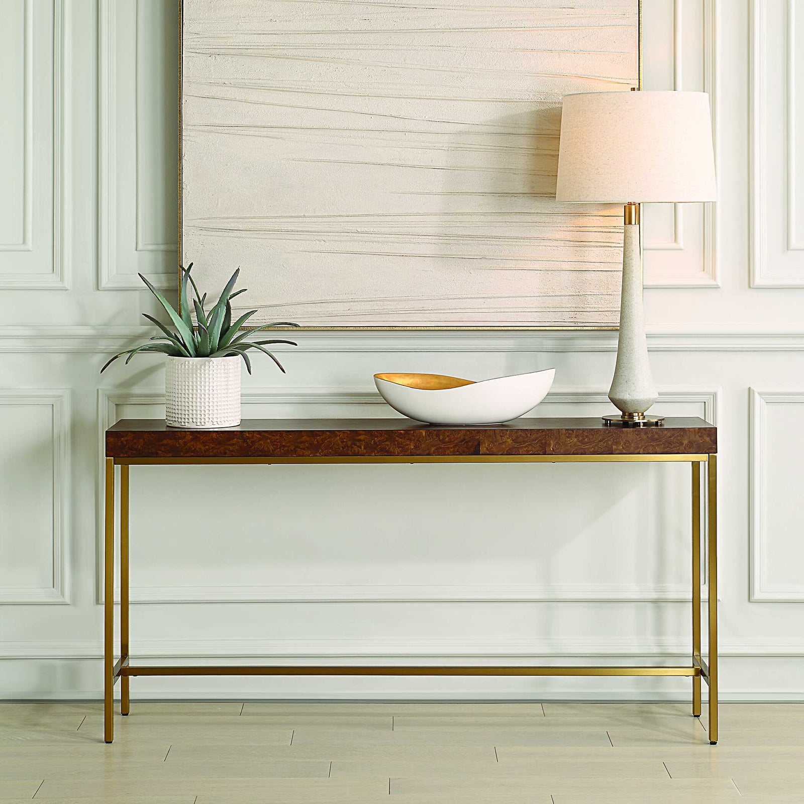 American Home Furniture Uttermost Moran Burl Console Table