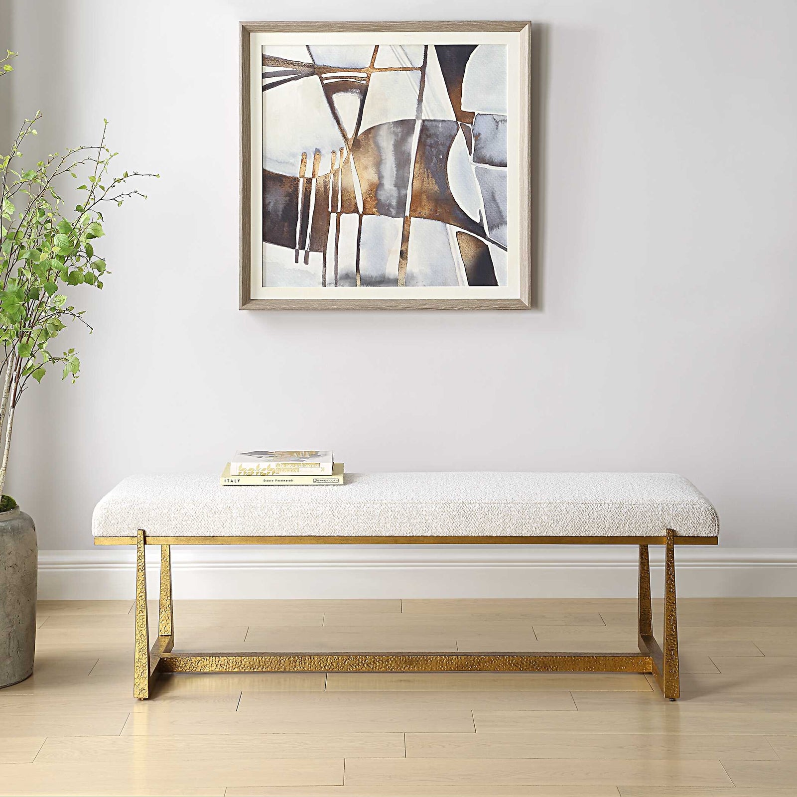 American Home Furniture Uttermost Midas Antique Gold Bench Set of 2