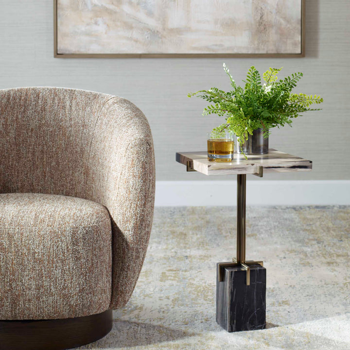 American Home Furniture Uttermost Rowman Petrified Wood Accent Table